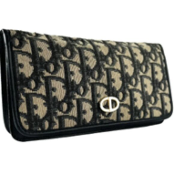 Dior Handbags - [Dior] Rare Authentic Trotter Long Canvas w/ Leather Navy Blue Signature Wallet
